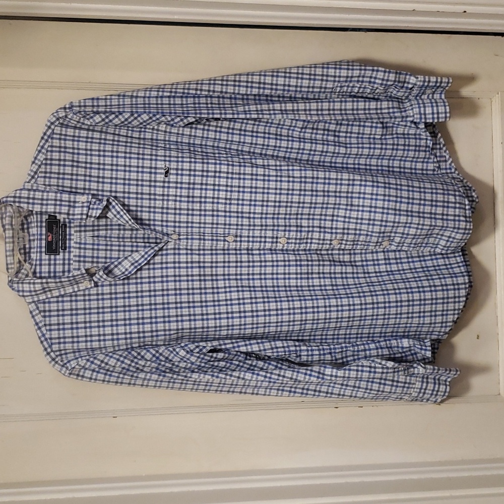 Vineyard Vines Preppy Slim Fit Tucker Button Down Blue and White Shirt Large